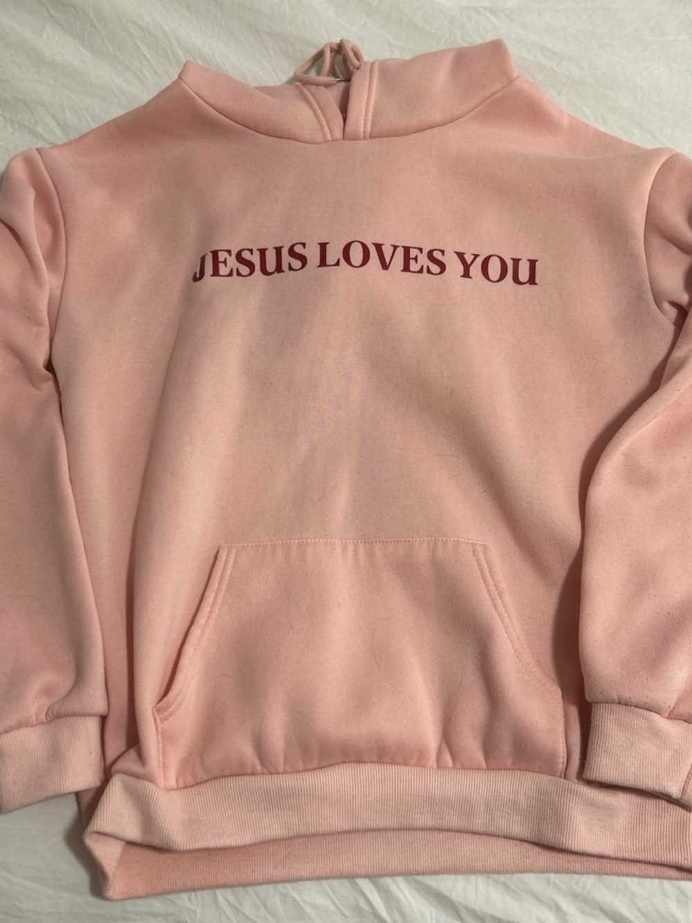 SHEIN Pink 'Jesus Loves You' Pullover Hoodie